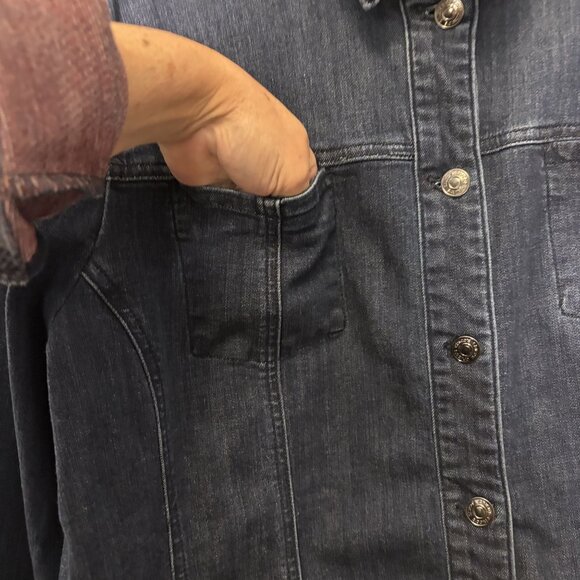 Chicos Deep Blue, Indigo Denim Button-Front Jacket With Pockets Chicos Size 4 - Picture 4 of 11